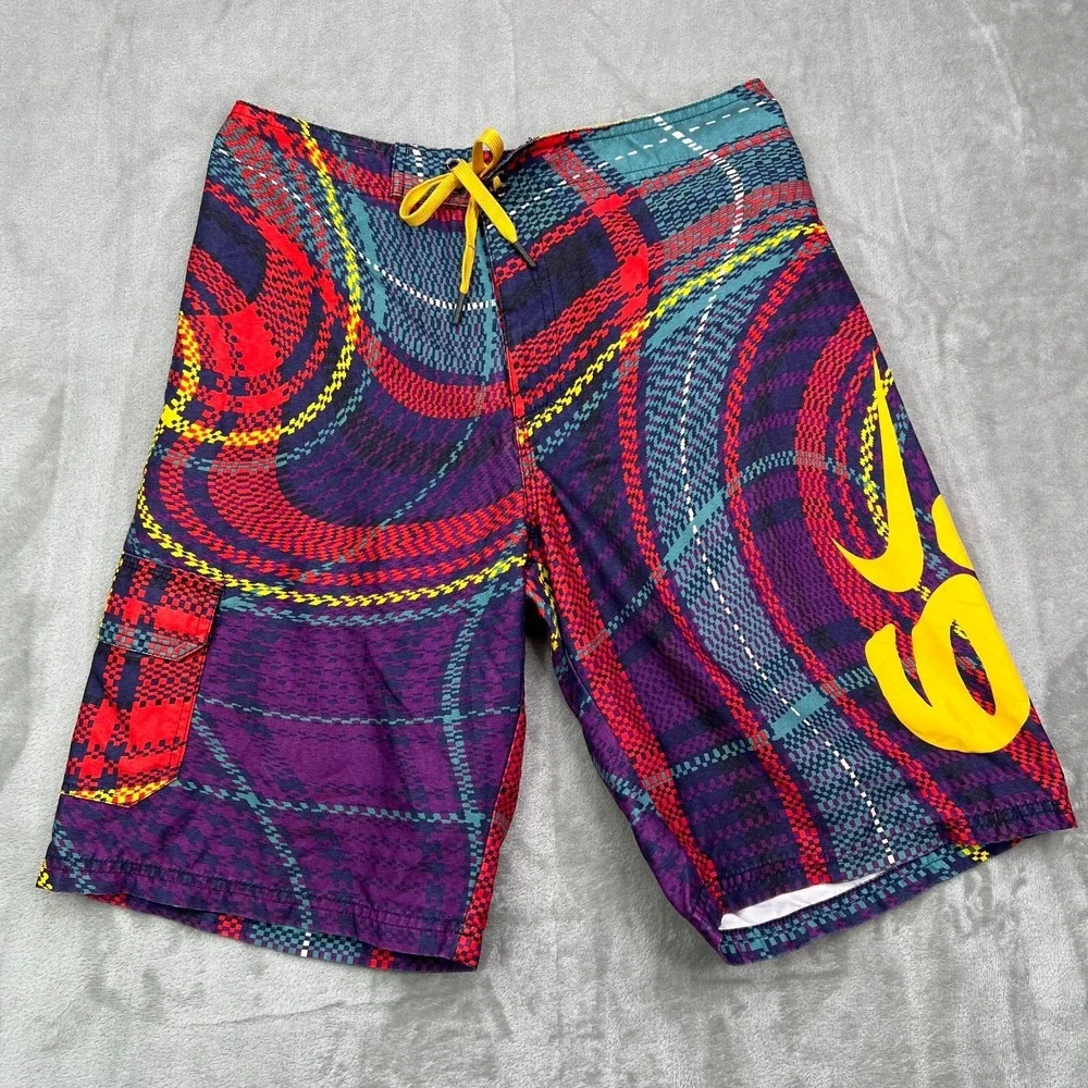 Nike 6.0 Board Shorts Mens Small (30) Multicolor Abstract Swim Trunks Loud Print